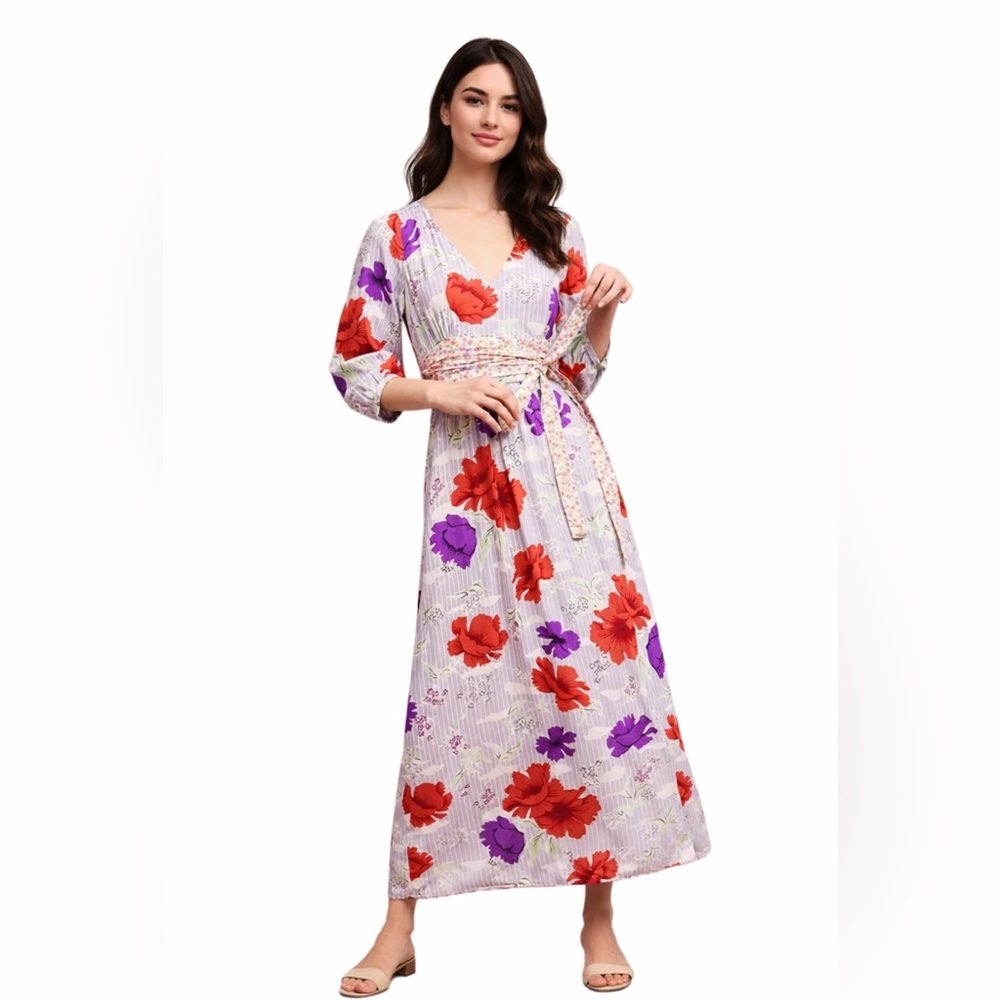 Anthropologie Maeve Floral Maxi Dress Size 0 Red Purple Wedding Dress